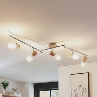Lindby plafondspot Christoph, 130 cm, 5-lamps, hout, glas - Slaapkamer - Landhuis / Rustiek - Meerdere lampen