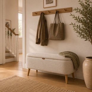 Juna bankje met opbergruimte beige melange  - 95 x 37 cm