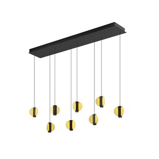 HELL LED hanglamp Iris, zwart/goud, lengte 180 cm, metaal, 8-lamps