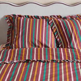 NOUS Living katoenen gestreepte 2-persoons dekbedovertrek 200x200 cm - donkerrood