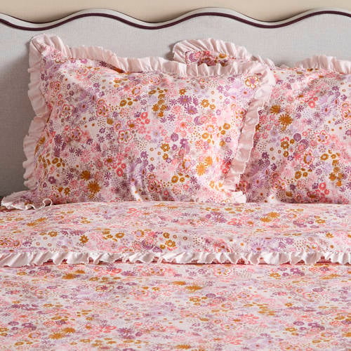 NOUS Living katoenen gebloemd 1-persoons dekbedovertrek 140x200 cm - roze