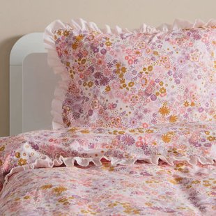 NOUS Kids katoenen gebloemde kinderdekbedovertrek 120x150 cm - roze