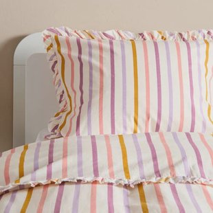 NOUS Kids katoenen gestreepte kinderdekbedovertrek 140x200 cm - roze