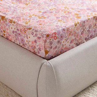 NOUS Living katoenen gebloemd hoeslaken (tot 25 cm) - roze