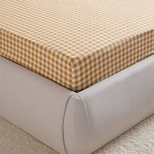 NOUS Living katoenen geruite hoeslaken (tot 25 cm) - geelbruin