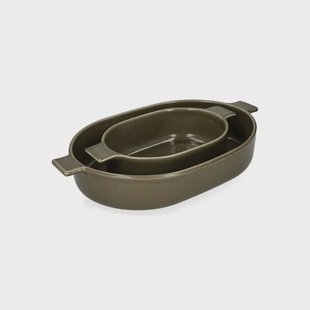Ovenschaal, reactieve glazuur, steengoed, olijfgroen, 29,5 x 17 cm