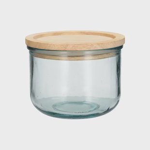 Voorraadpot met bamboe deksel, recycled glas, 600 ml