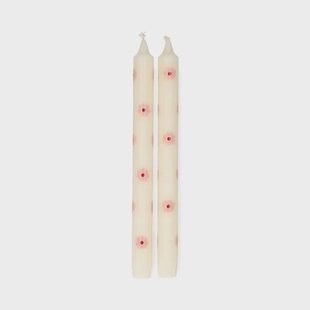 Dinerkaarsen, roze bloemen, 25 cm, set van 2