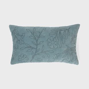 Velours kussen, bio-katoen, blauw, geborduurd, 50 x 30 cm