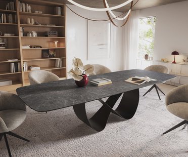 DELIFE Eettafel Edge Boot 240-300x120 cm Keramiek Laminam® Nero Greco Anthrazit Infinity Metaal Zwart uitschuifbaar