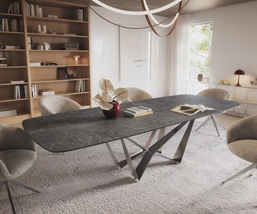 DELIFE Eettafel Edge Boot 240-300x120 cm Keramiek Laminam® Nero Greco Anthrazit Spider Flachstahl Roestvrij staal uitschuifbaar