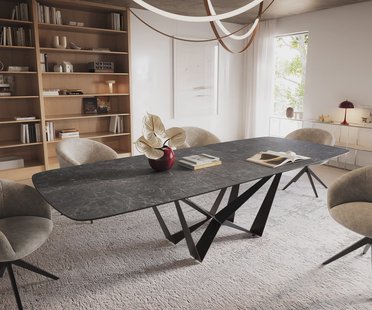 DELIFE Eettafel Edge Boot 240-300x120 cm Keramiek Laminam® Nero Greco Anthrazit Spider Flachstahl Zwart uitschuifbaar