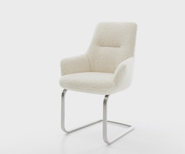 DELIFE Sledemodel Zelia-Flex met armleuning teddy beige sledemodel vlak roestvrij staal pocketveer kern