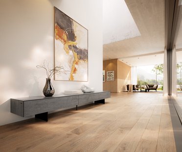 DELIFE Tv-meubel Cuor 250 cm Keramiek Beton Grijs 1 Flap 1 Laden Zwevende voet look Metaal Zwart