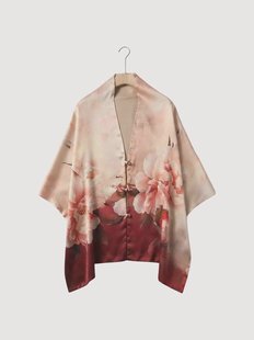 Dubbelzijdige kimono Printdesign S1060 van 6A moerbeizijde satijn, 14 momme