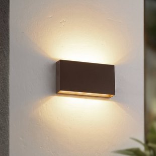 Jarte LED buiten wandlamp, 20 cm, bruin, IP65 - Lucande Lindby - Modern - Kunststof - Hoekig
