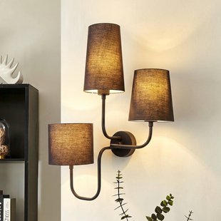 Opviq Wandlamp Çatal, zwart, hoogte 57 cm, 3-lamps, textiel, E27