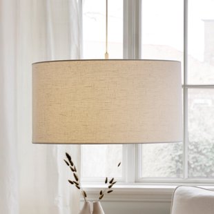 Zachte hanglamp, Ø 60 cm, wit/zandkleurig, linnen, 3-lamps - Belid Soft - Woonkamer - Scandinavisch - Stof - Met lampenkap