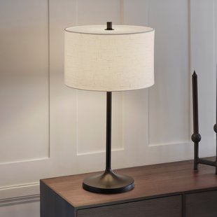 Soft tafellamp, wit/brons, hoogte 64 cm, linnen - Belid - Slaapkamer - Scandinavisch - Stof - Met lampenkap