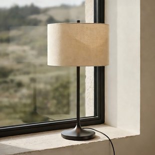 Soft tafellamp, naturel/brons, hoogte 64 cm, linnen - Belid - Slaapkamer - Scandinavisch - Stof - Met lampenkap