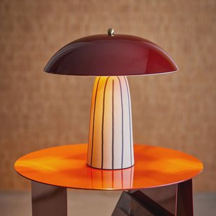 Arvid tafellamp, donkerrood/crème - Bloomingville - Slaapkamer - Scandinavisch - Keramiek - Met lampenkap