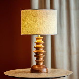 Elinora tafellamp, bruin/crème, hoogte 52 cm - Bloomingville - Slaapkamer - Scandinavisch - Hout - Met lampenkap