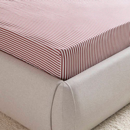 NOUS Living katoenen gestreept hoeslaken (tot 25 cm) - donkerrood