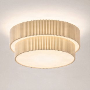 Tazia plafondlamp, Ø 50 cm, naturel/wit, linnen - Lindby - Woonkamer - Stof - Rond