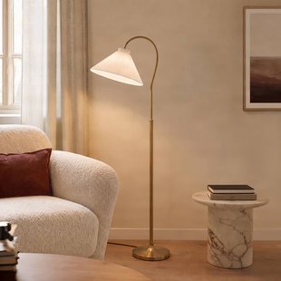 Lisbeth vloerlamp, hoogte 162 cm, wit/messing, E27 - Lucande - Woonkamer - Landhuis / Rustiek - Stof - 1 lamp