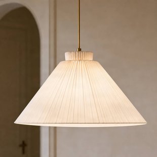 Lisbeth hanglamp, Ø 50 cm, wit/messing, E27 - Lucande - Woonkamer - Landhuis / Rustiek - Stof - 1 lamp