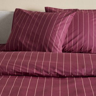 NOUS Living katoenen gestreepte 1-persoons dekbedovertrek 140x200 cm - donkerrood/roze