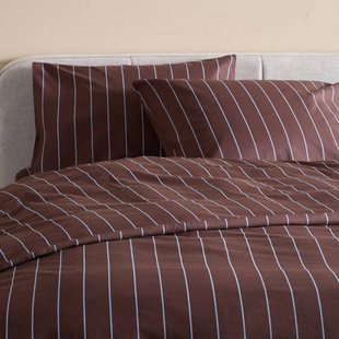 NOUS Living katoenen gestreepte lits-jumeaux dekbedovertrek 240x220 cm - donkerbruin/blauw