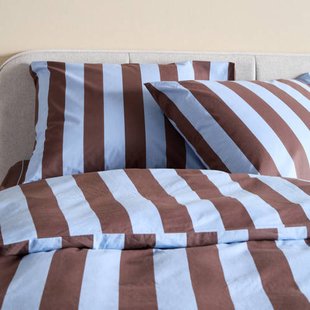 NOUS Living gestreept 1-persoons dekbedovertrek 140x200 cm - donkerbruin/blauw