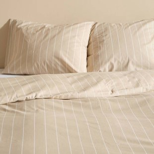 NOUS Living katoenen gestreepte 1-persoons dekbedovertrek 140x200 cm - zand/offwhite