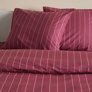 NOUS Living katoenen gestreepte lits-jumeaux dekbedovertrek 240x220 cm - donkerrood/roze