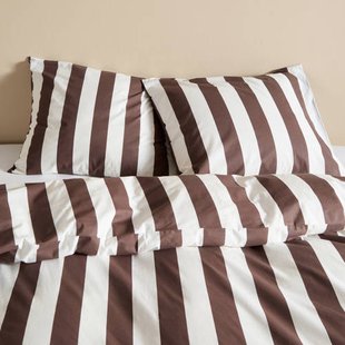 NOUS Living katoenen gestreepte 1-persoons dekbedovertrek 140x200 cm - donkerbruin/offwhite
