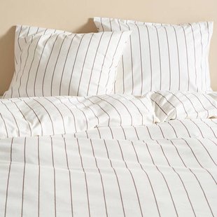 NOUS Living katoenen gestreepte 2-persoons dekbedovertrek 200x200 cm - donkerbruin/offwhite