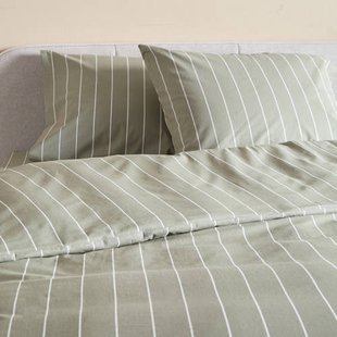 NOUS Living katoenen gestreepte 1-persoons dekbedovertrek 140x200 cm - groen/offwhite