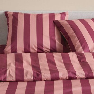NOUS Living katoenen gestreept 2-persoons dekbedovertrek 200x200 cm - donkerrood/roze