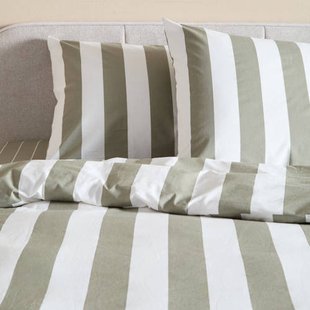 NOUS Living katoenen gestreepte 2-persoons dekbedovertrek 200x200 cm - groen/gebroken wit