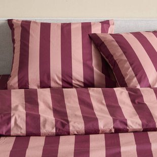 NOUS Living katoenen gestreept 1-persoons dekbedovertrek 140x200 cm - donkerrood/roze