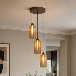 Searchlight Hanglamp Kent, rond, met 3-lamps, brons, glas, E27