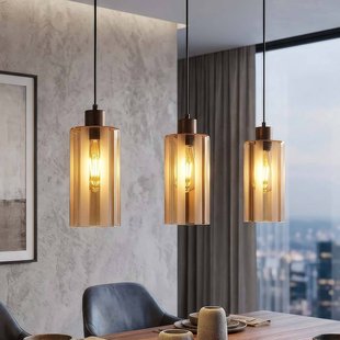 Searchlight Hanglamp Kent, 3-lamps lang, brons, glas, E27