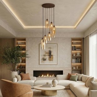 Searchlight Hanglamp Kent, 8-lamps, rond, brons, glas, E27