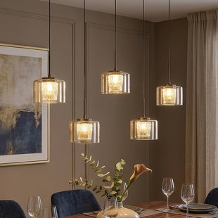 Searchlight LED hanglamp Tumblers, 5-lamps, lang, brons, glas, 3.000 K
