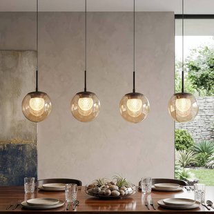 Searchlight LED hanglamp Solis, 4-lamps, lang, brons, glas, 2.700 K