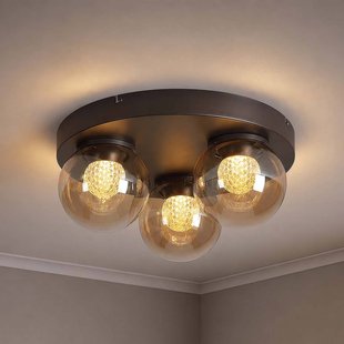 Searchlight LED plafondlamp Solis, 3-lamps, rond, brons, glas, 2.700 K