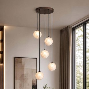 Searchlight Hanglamp Frosty, 5-lamps, rond, brons, matglas, G9