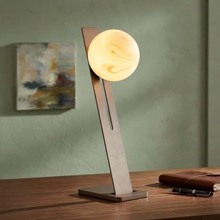 Searchlight Tafellamp Carrara, bruin, metaal, gemarmerde glazen bol
