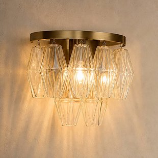 Searchlight Wandlamp Alba, antiek messing, getint glas, E14